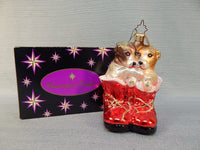 Christopher Radko Puppies in Red Boots Glass Ornament