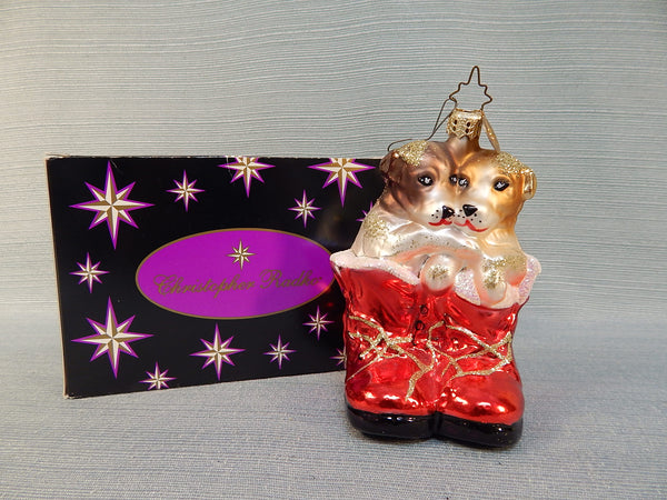 Christopher Radko Puppies in Red Boots Glass Ornament