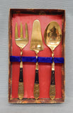 Vintage Thai Wood and Brass Serving Set