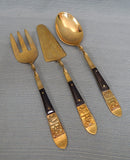 Vintage Thai Wood and Brass Serving Set