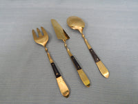 Vintage Thai Wood and Brass Serving Set