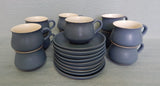 Denby Echo Blue Cups and Saucers - 11 cups, 9 saucers