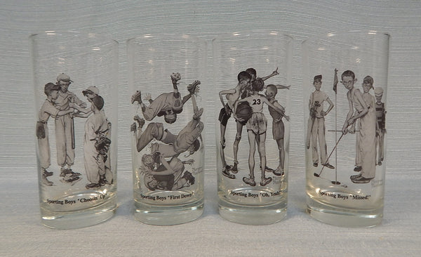 Norman Rockwell Sporting Boys Glasses - Set of 4