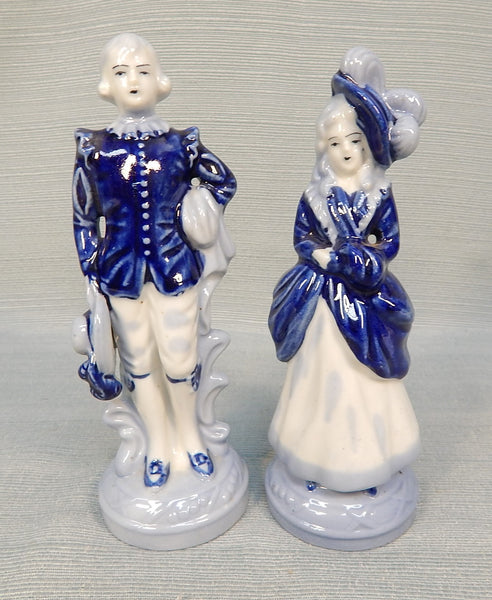 7" Blue & White Ceramic Figurines, Made in Occupied Japan