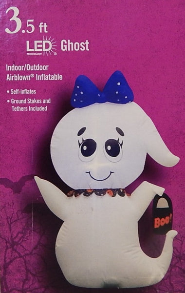 3.5 ft. LED Ghost with Bow Halloween Gemmy Inflatable - Like New!