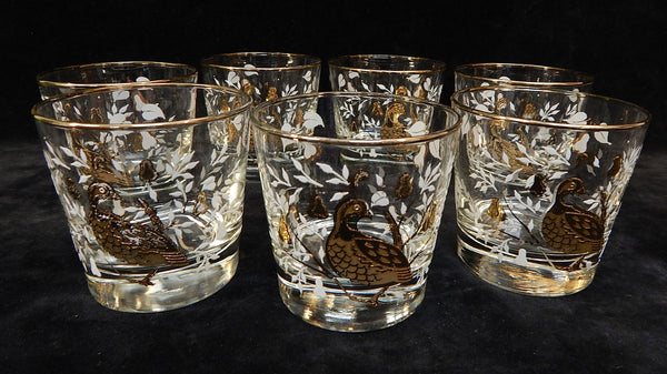 Gold Partridge in Pear Tree Libbey Highball Glasses - Set of 7