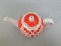 Russian Pesochnoe Red and White Teapot