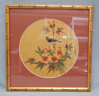 Silk Painting of Bird Among Flowers by Hong Kong Artist Chih
