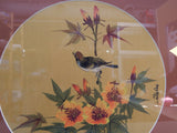 Silk Painting of Bird Among Flowers by Hong Kong Artist Chih