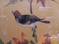 Silk Painting of Bird Among Flowers by Hong Kong Artist Chih