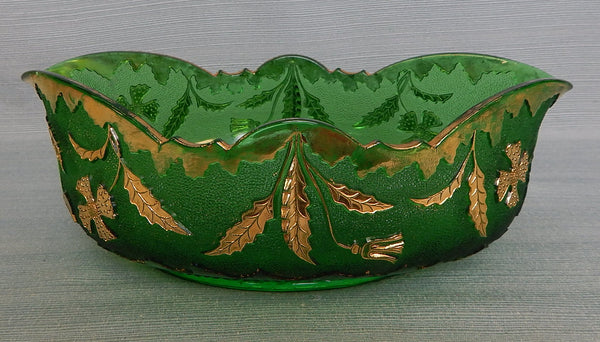 U.S. Glass Company New Century Green and Gold Bowl