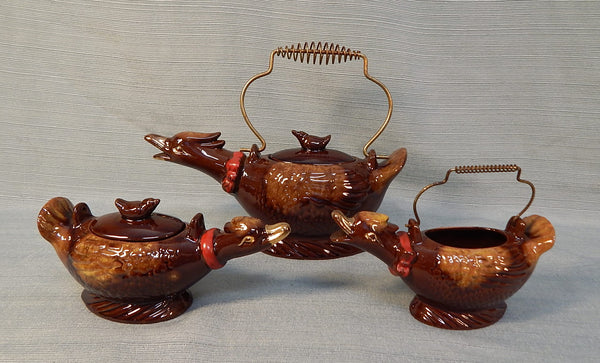 Vintage Redware Glazed Duck Tea Service Set
