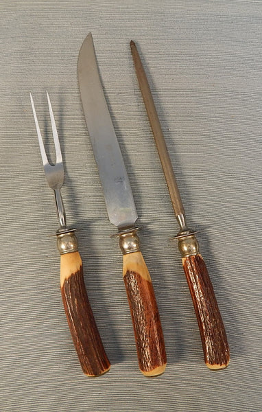 Vintage Montgomery Ward Stag Horn 3-Piece Carving Set