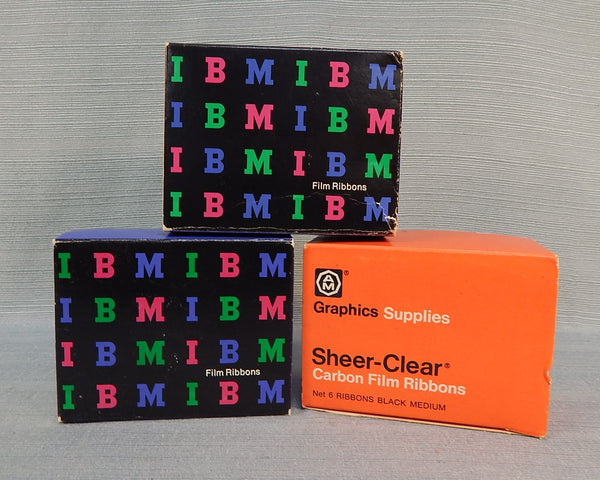 Set of 2 Boxes of IBM Film Ribbon and 1 Box of Addressograph Film Ribbon