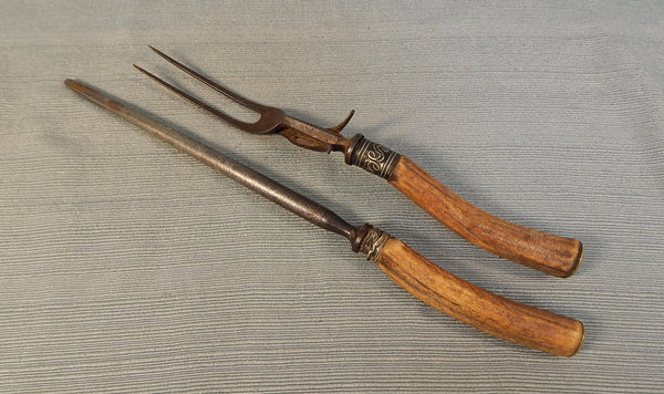 Vintage Stag Horn Handle Fork and Honing Rod