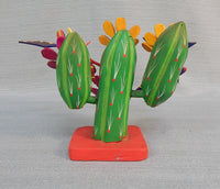 Oaxacan Alebrije Cactus Carving, Signed by Artist Feliciano Santiago