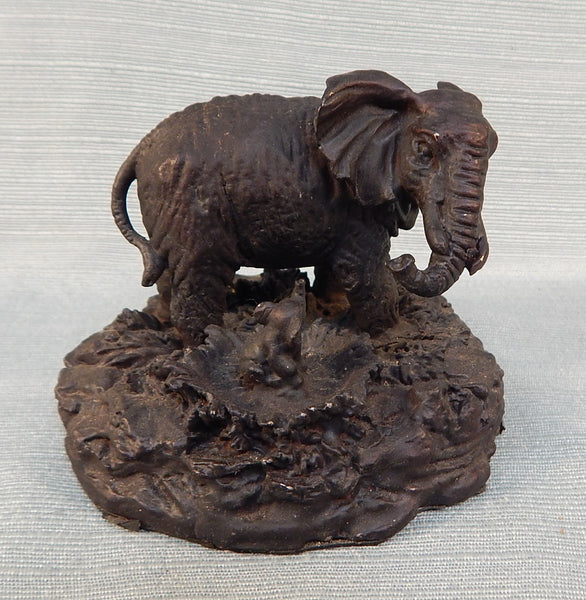 African Elephant with Calf Cast Iron Figurine