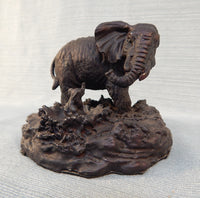 African Elephant with Calf Cast Iron Figurine