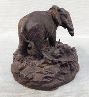 African Elephant with Calf Cast Iron Figurine