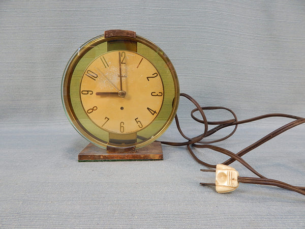 Vintage Westclox Oracle Glass and Brass Electric Table Clock - Works!