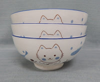 Cheng's Happy Blue Cat & Fish 8" Bowls - Set of 3