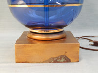 MCM Marbro Vintage Egyptian Blue Glass Lamp - Works!