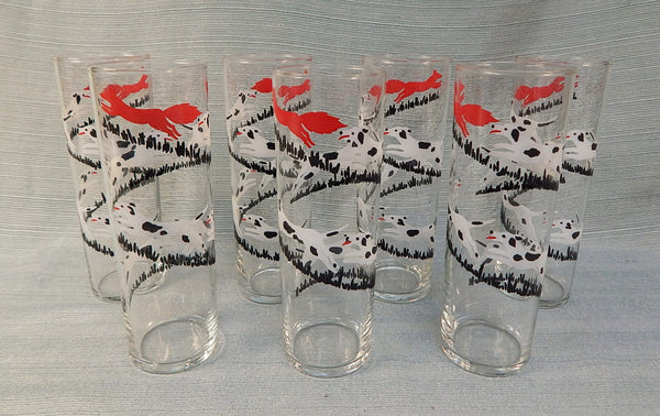 Set of 7 Libbey "Tally Ho" Fox Hunt Glasses