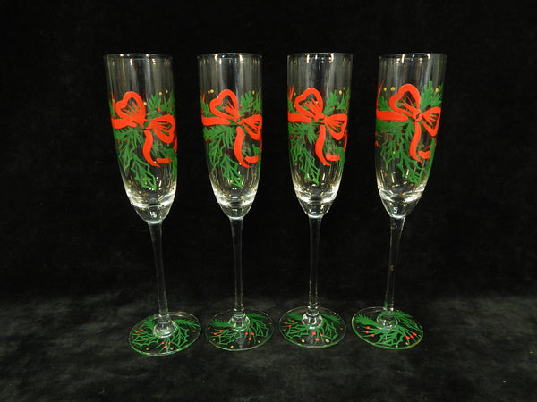 Lenox Christmas Champagne Flutes - Set of 4 - Very Good Condition