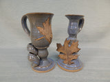 Glazed Stoneware Candlestick and Mug