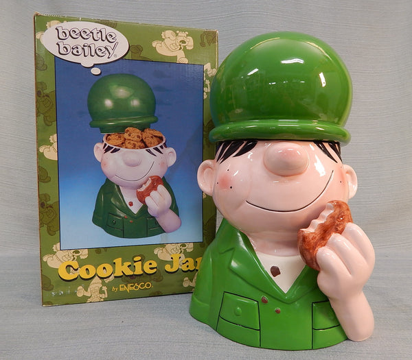 Vintage 1999 Beetle Bailey Ceramic Cookie Jar - Like New in Box