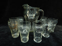 1970s Coca-Cola Pitcher with 8 Fountain Glasses