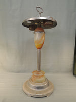 Vintage Cast Aluminum and Slag Glass Ashtray Stand