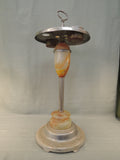 Vintage Cast Aluminum and Slag Glass Ashtray Stand