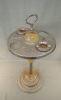 Vintage Cast Aluminum and Slag Glass Ashtray Stand