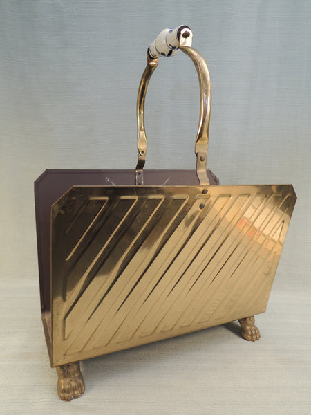 Brass Magazine Rack with Lion Feet & Dreft Handle