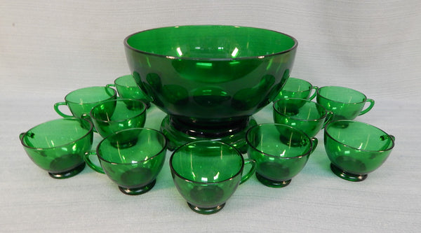 Anchor Hocking Emerald Green Punchbowl Set