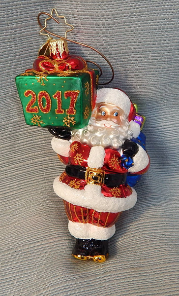 2017 Wrapping Up The Year Santa Christopher Radko Ornament - Like New!