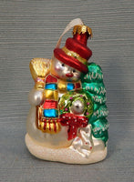 Snowman with Wreath and Broom Glass Ornament