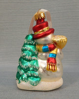 Snowman with Wreath and Broom Glass Ornament