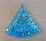 Blue Pressed Glass Fan Dish