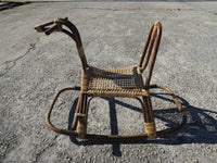 Charming Mid-Century Modern Wicker Rocking Horse