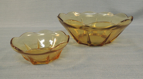 Pair of Anchor Hocking "Swedish Modern" Honey Gold Glass Bowls
