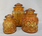 Vintage LE Smith Moon and Stars Amber Canisters - Set of 3