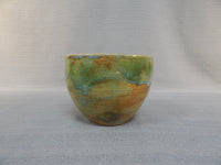 Green and Pastels Glazed Pottery Bowl, Signed by Artist