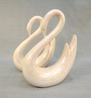 Pair of Pearlescent Ceramic Swans