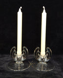 Set of Two Heisey Crystolite Glass Candle Holders