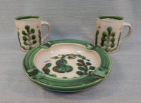 M.A. Hadley Green Pears and Grapes Pottery Mugs and Ashtray