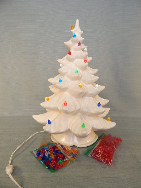 Vintage 17" White Ceramic Christmas Tree with Multicolor Lights