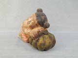 Asian Wood Figure of Girl Sleeping on a Pumpkin