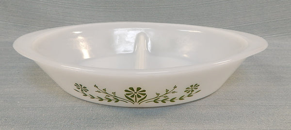 Glasbake Divided Dish - Green Daisy Pattern